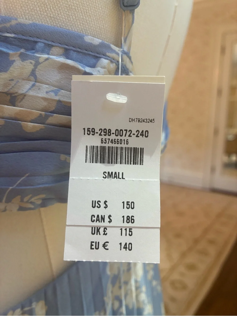 NWT Abercrombie & Fitch Light Blue Floral Pleated Maxi Dress, Adjustable Straps
